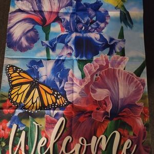 Floral Butterfly 'Welcome' Garden Flag - Multicolor